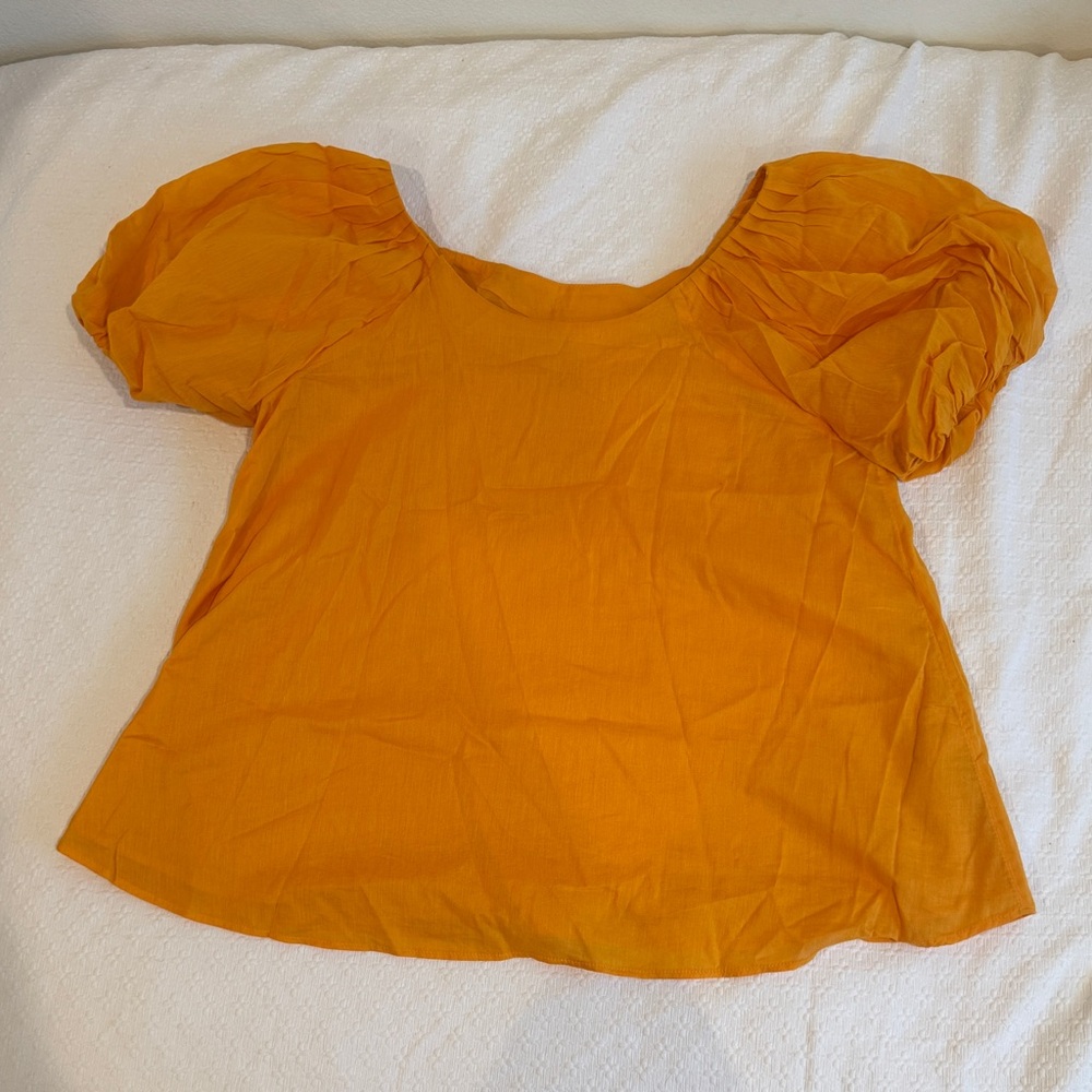 Maeve Anthropologie Orange Puff Sleeve Blouse Top Women’s Small Cotton